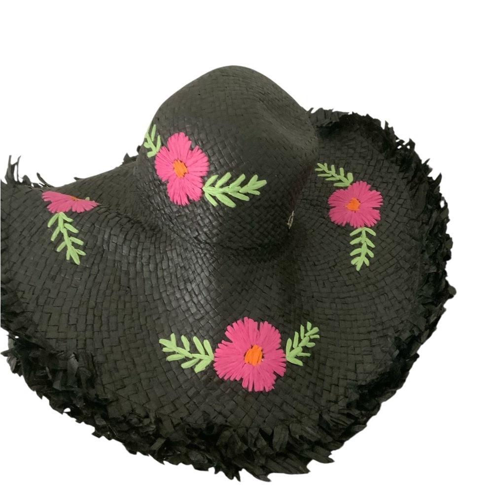 Betsey Johnson Black Hat with Pink Floral Accents